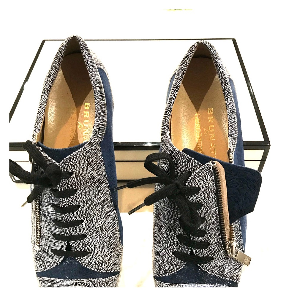 Italian leather zip/ lace oxfords
